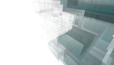 Modern geometrik mimari tasarım, 3D tasarım, gayrimenkul planı, mimari sanat, taslak çizimi.