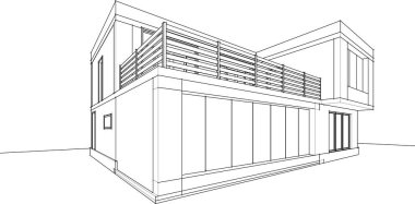 Modern geometrik mimari tasarım, 3D tasarım, gayrimenkul planı, mimari sanat, taslak çizimi.
