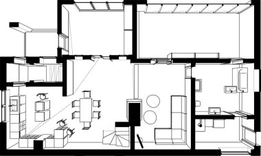 Modern geometrik mimari tasarım, 3D tasarım, gayrimenkul planı, mimari sanat, taslak çizimi.