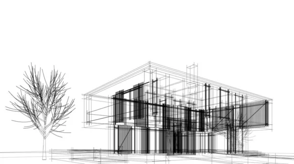 Casa Construção Esboço Arquitetura Ilustração — Fotografia de Stock