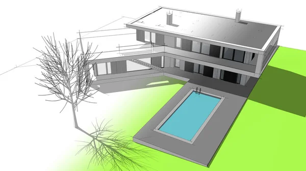 House Building Sketch Architecture Illustration — Zdjęcie stockowe