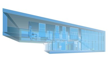 Modern geometrik mimari tasarım, 3D tasarım, gayrimenkul planı, mimari sanat, taslak çizimi.