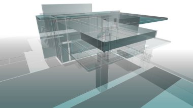 Modern geometrik mimari tasarım, 3D tasarım, gayrimenkul planı, mimari sanat, taslak çizimi.