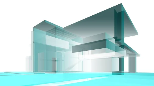 现代几何建筑设计 3D渲染 地产蓝图 建筑艺术 概要说明 — 图库照片