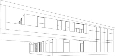 Modern geometrik mimari tasarım, 3D tasarım, gayrimenkul planı, mimari sanat, taslak çizimi.