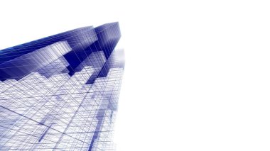 Modern geometrik mimari tasarım, 3D tasarım, gayrimenkul planı, mimari sanat, illüstrasyon.