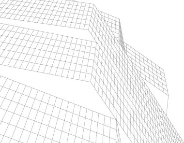 Modern geometrik mimari tasarım, 3D tasarım, gayrimenkul planı, mimari sanat, illüstrasyon.