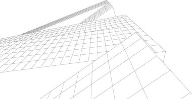 Modern geometrik mimari tasarım, 3D tasarım, gayrimenkul planı, mimari sanat, illüstrasyon.