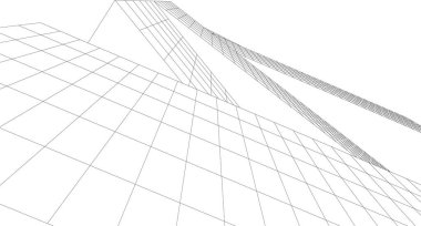 Modern geometrik mimari tasarım, 3D tasarım, gayrimenkul planı, mimari sanat, illüstrasyon.