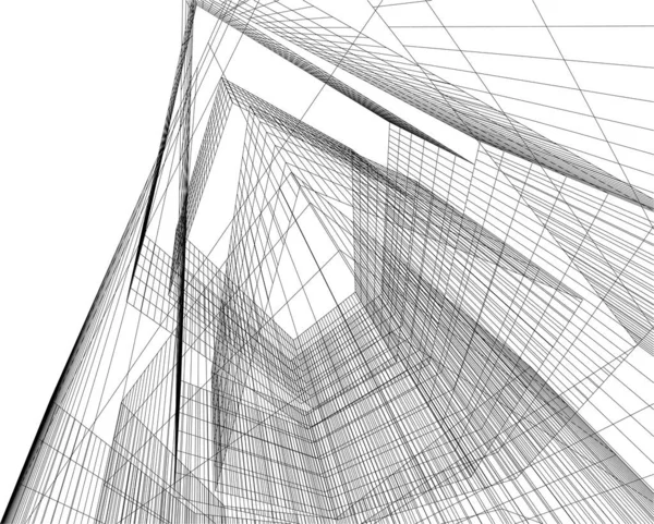 Modernes Geometrisches Architekturdesign Rendering Nachlasspläne Architekturkunst Illustration — Stockvektor