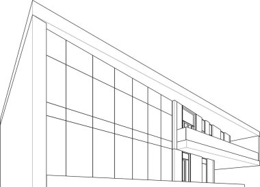 Modern geometrik mimari tasarım, 3D tasarım, gayrimenkul planı, mimari sanat, taslak çizimi.