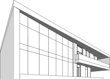 Modern geometrik mimari tasarım, 3D tasarım, gayrimenkul planı, mimari sanat, taslak çizimi.