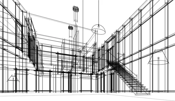 Modern Geometrik Mimari Tasarım Tasarım Gayrimenkul Planı Mimari Sanat Taslak — Stok Vektör