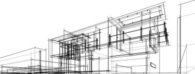 Modern geometrik mimari tasarım, 3D tasarım, gayrimenkul planı, mimari sanat, taslak çizimi.