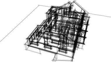 Modern geometrik mimari tasarım, 3D tasarım, gayrimenkul planı, mimari sanat, taslak çizimi.