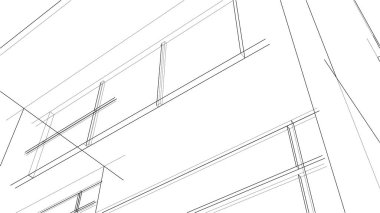 Modern geometrik mimari tasarım, 3D tasarım, gayrimenkul planı, mimari sanat, taslak çizimi.