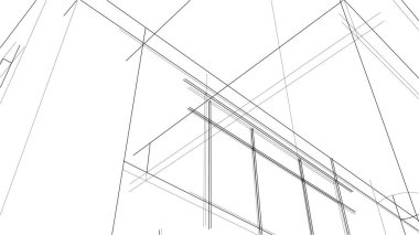 Modern geometrik mimari tasarım, 3D tasarım, gayrimenkul planı, mimari sanat, taslak çizimi.