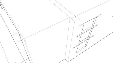 Modern geometrik mimari tasarım, 3D tasarım, gayrimenkul planı, mimari sanat, taslak çizimi.