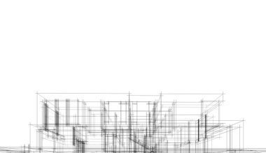 Modern geometrik mimari tasarım, 3D tasarım, gayrimenkul planı, mimari sanat, taslak çizimi.