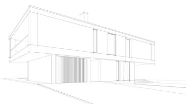 Modern geometrik mimari tasarım, 3D tasarım, gayrimenkul planı, mimari sanat, taslak çizimi.