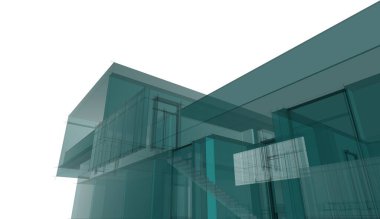 Modern geometrik mimari tasarım, 3D tasarım, gayrimenkul planı, mimari sanat, taslak çizimi.