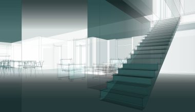 Modern geometrik mimari tasarım, 3D tasarım, gayrimenkul planı, mimari sanat, taslak çizimi.