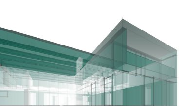 Modern geometrik mimari tasarım, 3D tasarım, gayrimenkul planı, mimari sanat, taslak çizimi.