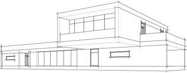 Modern geometrik mimari tasarım, 3D tasarım, gayrimenkul planı, mimari sanat, taslak çizimi.