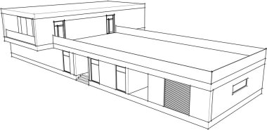 Modern geometrik mimari tasarım, 3D tasarım, gayrimenkul planı, mimari sanat, taslak çizimi.