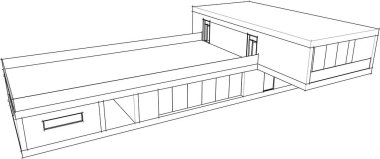 Modern geometrik mimari tasarım, 3D tasarım, gayrimenkul planı, mimari sanat, taslak çizimi.