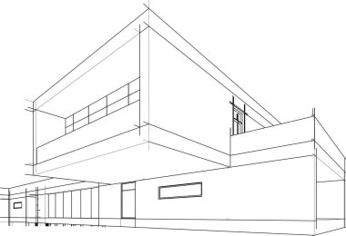 Modern geometrik mimari tasarım, 3D tasarım, gayrimenkul planı, mimari sanat, taslak çizimi.