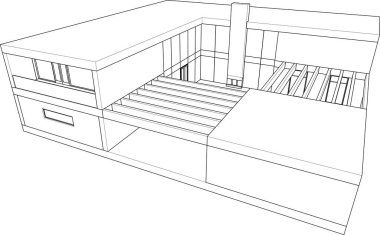 Modern geometrik mimari tasarım, 3D tasarım, gayrimenkul planı, mimari sanat, taslak çizimi.