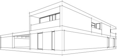 Modern geometrik mimari tasarım, 3D tasarım, gayrimenkul planı, mimari sanat, taslak çizimi.