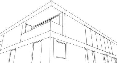 Modern geometrik mimari tasarım, 3D tasarım, gayrimenkul planı, mimari sanat, taslak çizimi.