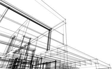 Modern geometrik mimari tasarım, 3D tasarım, gayrimenkul planı, mimari sanat, taslak çizimi.