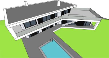 Çatısı olan bir evin 3D canlandırması