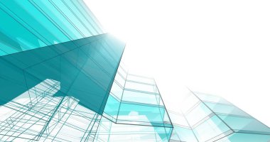 abstract blue architectural wallpaper high building design, digital concept background
