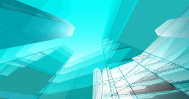 abstract blue architectural wallpaper high building design, digital concept background