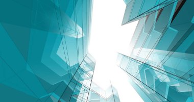 abstract blue architectural wallpaper high building design, digital concept background