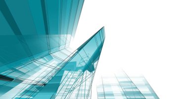 abstract blue architectural wallpaper high building design, digital concept background