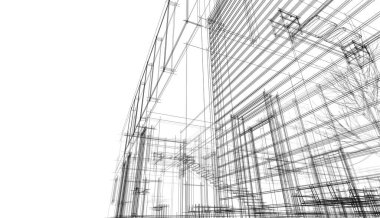 Modern geometrik mimari tasarım, 3D tasarım, gayrimenkul planı, mimari sanat, taslak çizimi.