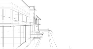 Modern geometrik mimari tasarım, 3D tasarım, gayrimenkul planı, mimari sanat, taslak çizimi.