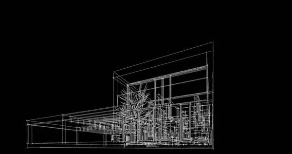 Σύγχρονη Γεωμετρική Αρχιτεκτονική Σχεδίαση Απόδοση Σχέδιο Ακινήτων Αρχιτεκτονική Τέχνη Περίγραμμα — Φωτογραφία Αρχείου