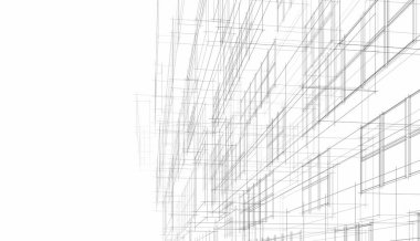 Modern geometrik mimari tasarım, 3D tasarım, gayrimenkul planı, mimari sanat, taslak çizimi.