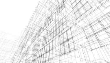 Modern geometrik mimari tasarım, 3D tasarım, gayrimenkul planı, mimari sanat, taslak çizimi.