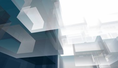 Modern geometrik mimari tasarım, 3D tasarım, gayrimenkul planı, mimari sanat, taslak çizimi.