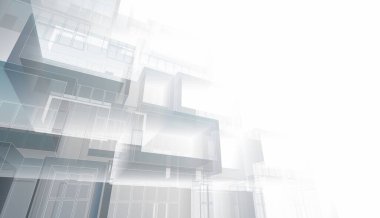 Modern geometrik mimari tasarım, 3D tasarım, gayrimenkul planı, mimari sanat, taslak çizimi.