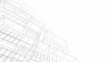 Modern geometrik mimari tasarım, 3D tasarım, gayrimenkul planı, mimari sanat, taslak çizimi.