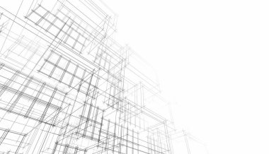 Modern geometrik mimari tasarım, 3D tasarım, gayrimenkul planı, mimari sanat, taslak çizimi.