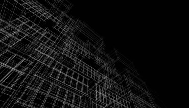 Modern geometrik mimari tasarım, 3D tasarım, gayrimenkul planı, mimari sanat, taslak çizimi.